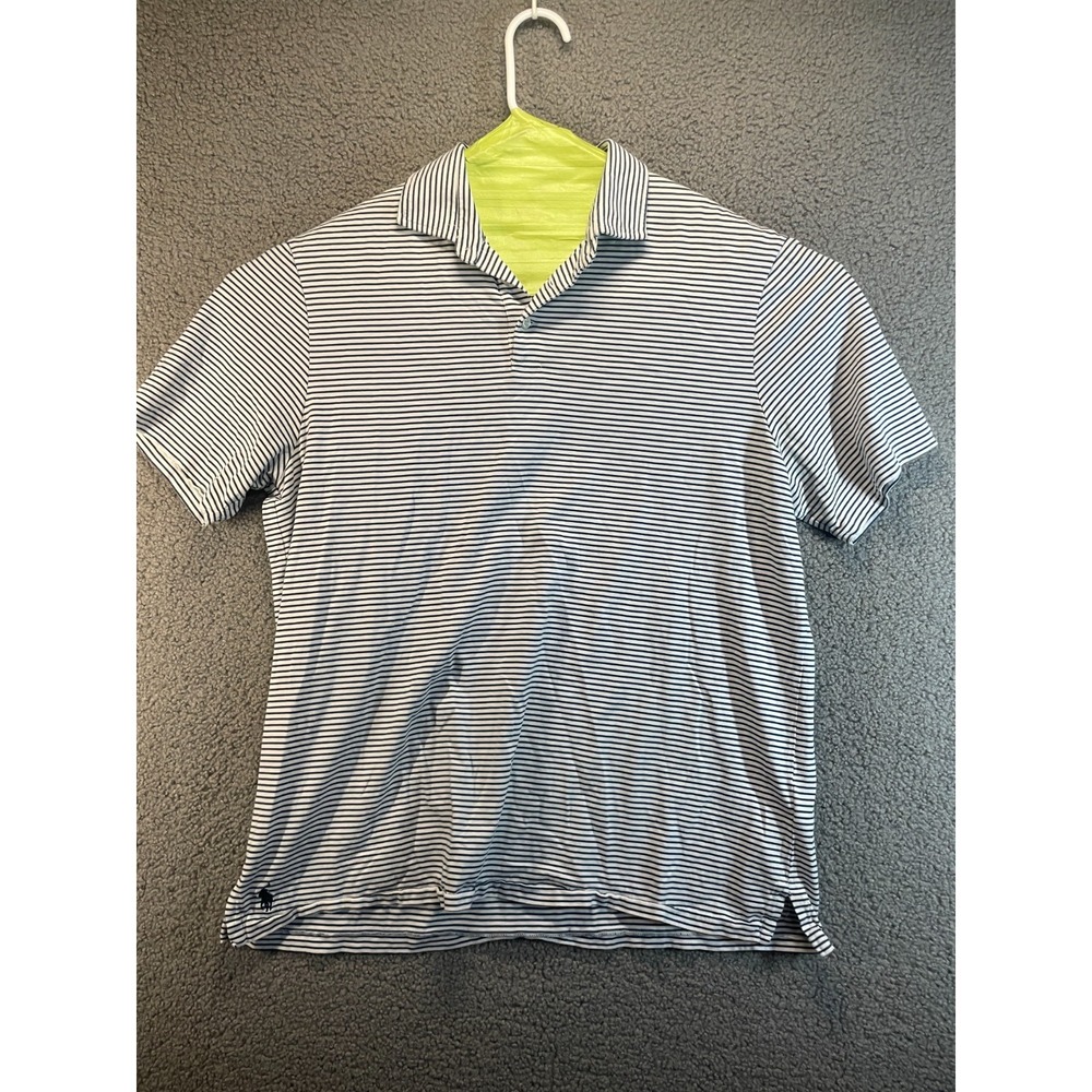 Polo Ralph Lauren White/Blue Stripe Men's LG, Blue Pony Front Bottom Left